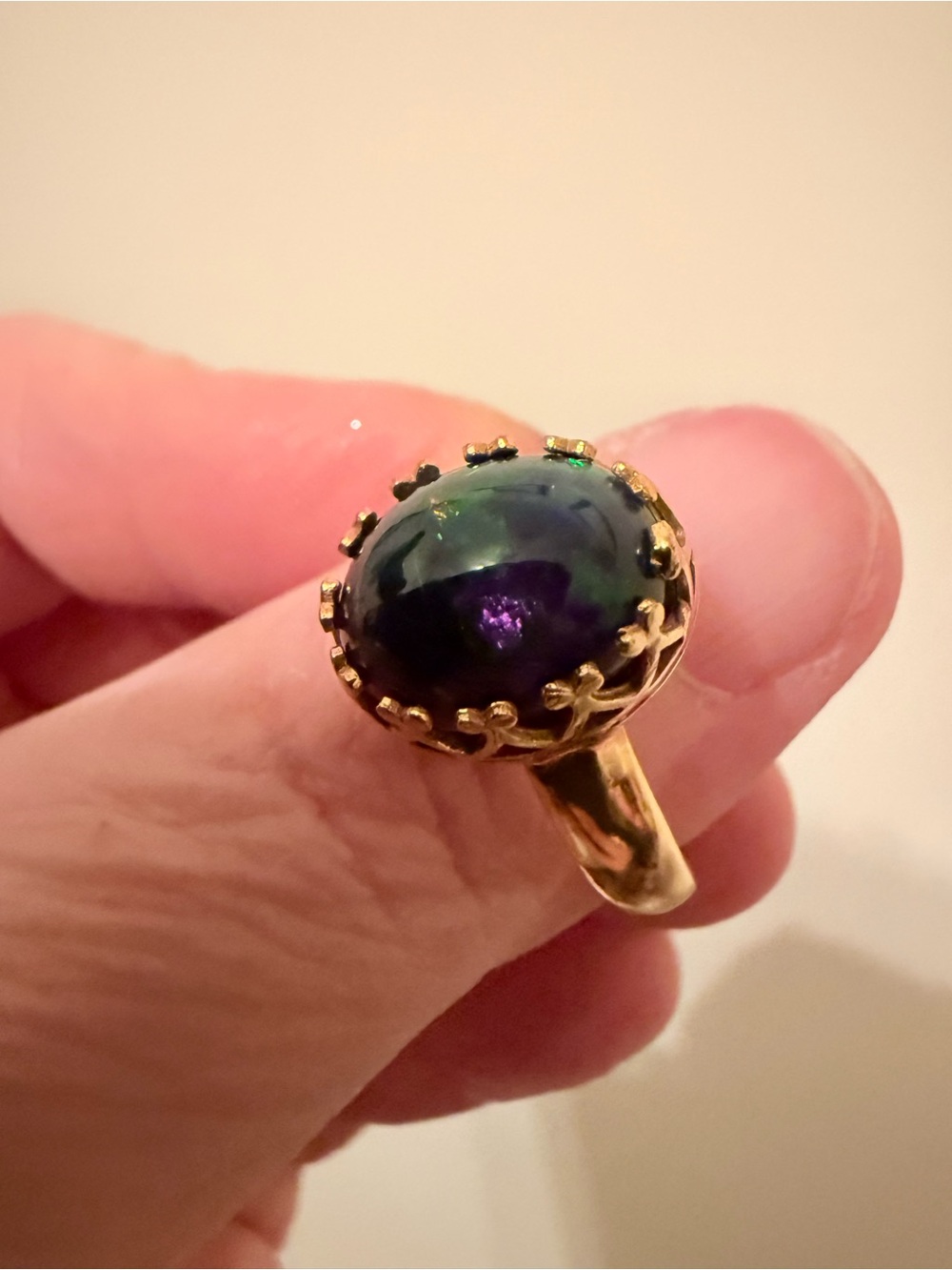 14k Solid Gold Natural Ethiopian Black Opal Oval Cabochon Wedding Opal Ring A+63
